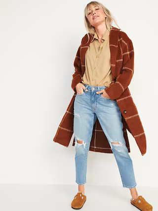 Relaxed Plaid Soft-Brushed Overcoat for Women | Old Navy (US)