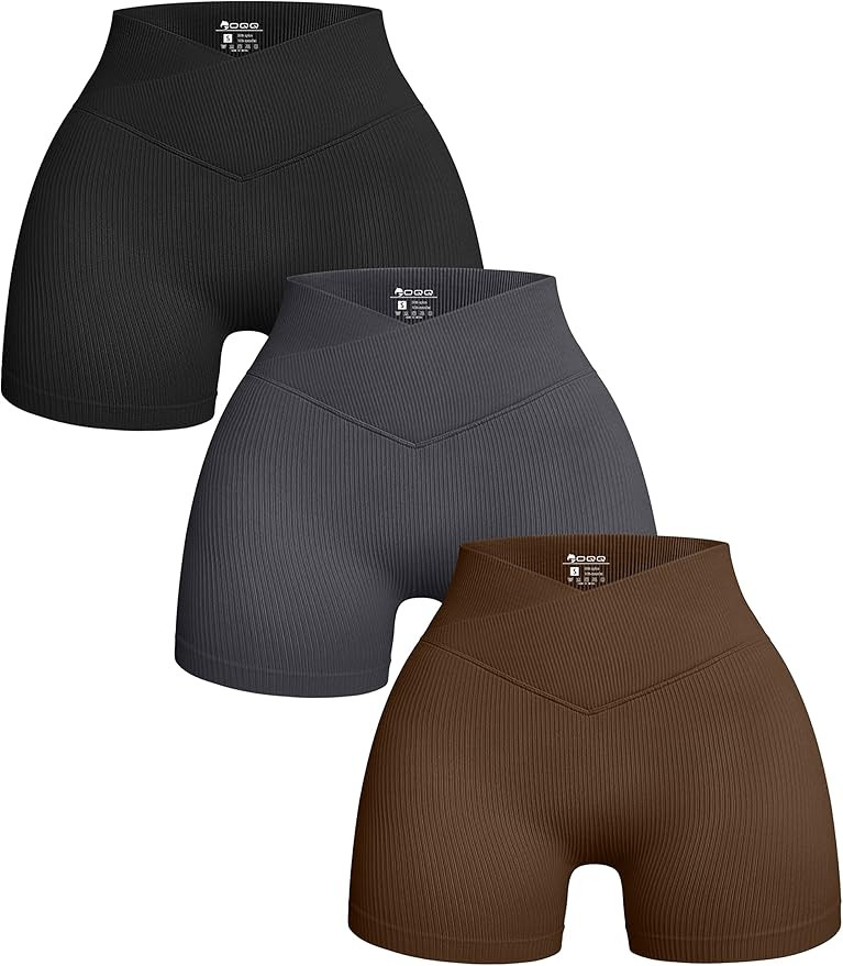 OQQ Women's 3 Piece Yoga Shorts Ribbed Seamless Workout High Waist Cross Over Athletic Leggings | Amazon (US)