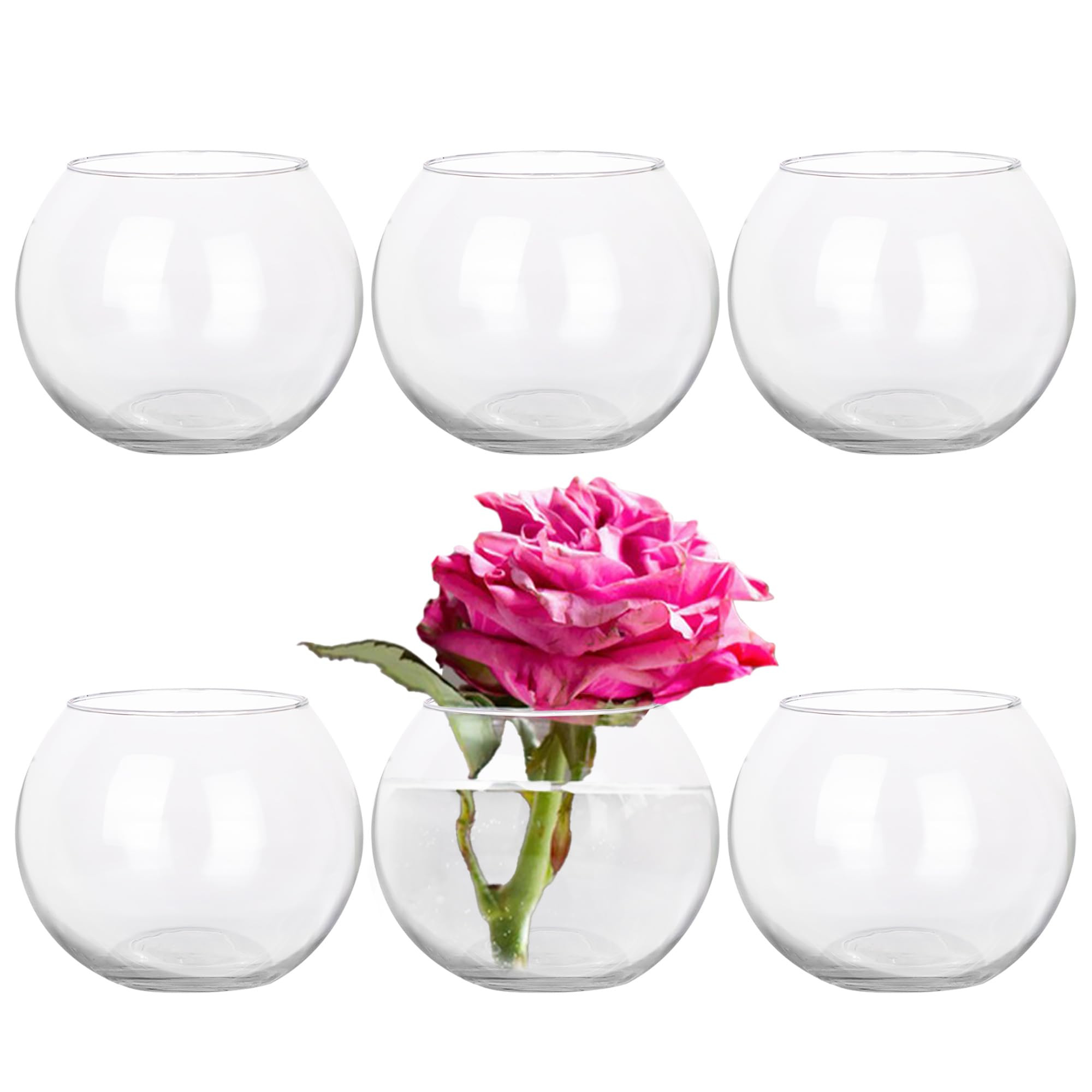 Set of 6 Clear Glass Vases, 4.7” W x 3.7” H, Round Candle Holders, Bubble Bowl, Flower Vases ... | Amazon (US)
