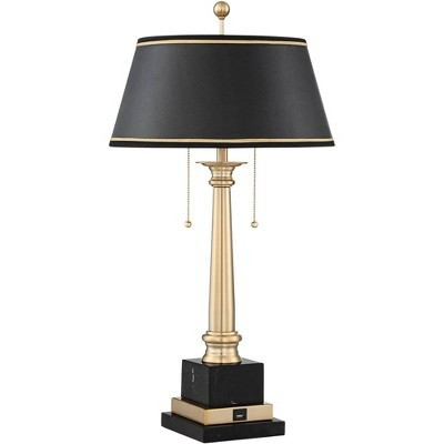 Barnes and Ivy Georgetown Traditional Desk Lamp 28 1/2" Tall Warm Brass with USB Charging Port Black Shade for Bedroom Living Room Bedside Office Kids | Target