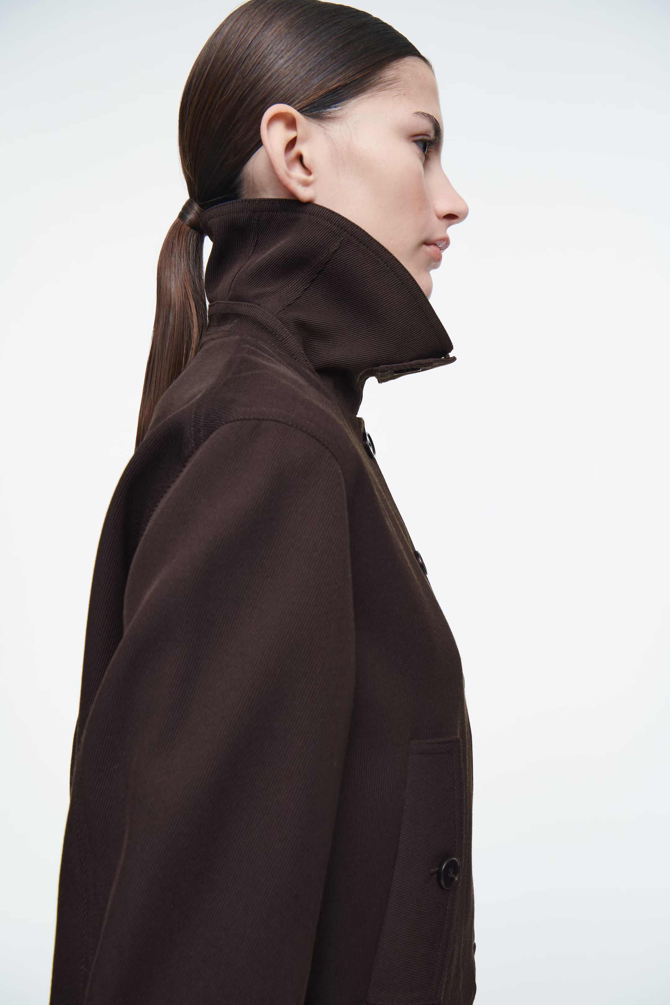 OVERSIZED FUNNEL-NECK WOOL-BLEND JACKET - DARK BROWN | COS (AU)