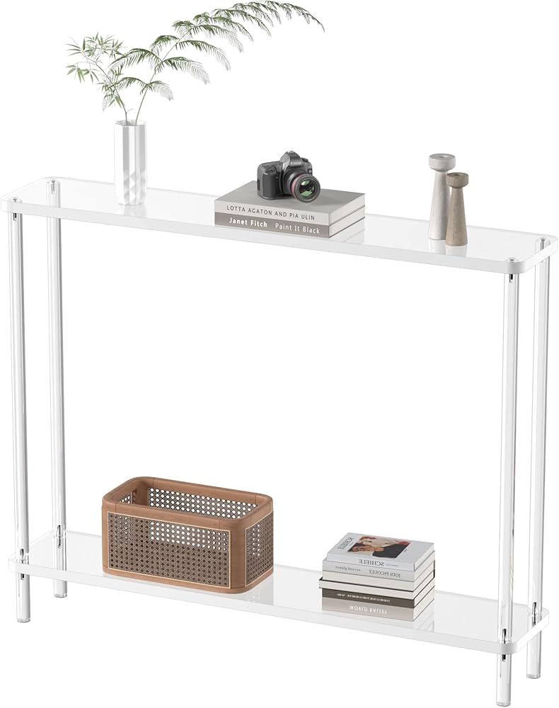 CRTERICX Acrylic Narrow Console Table for Entryway, 7.6" D x 39.4" W x 31.5" H, Cylindrical Legs,... | Amazon (US)