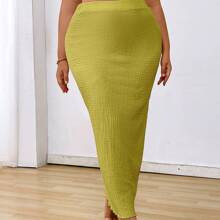 Plus Solid Textured High Waist Pencil Skirt For Summer | SHEIN