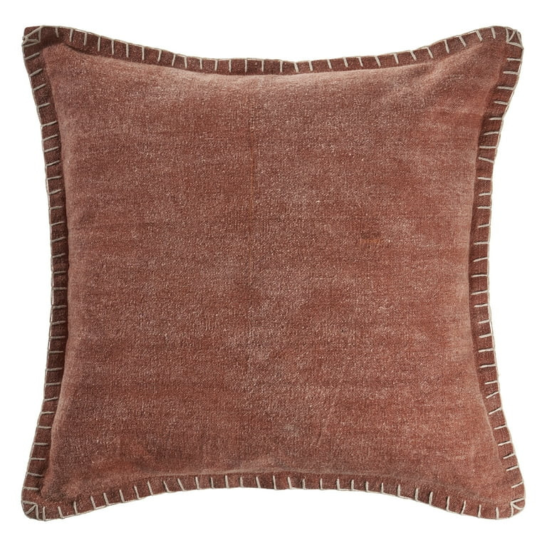 Ox Bay Wilma 24" x 24" Potters Clay Brown Stitch Bordered Cotton Adult Decorative Throw Pillow Co... | Walmart (US)