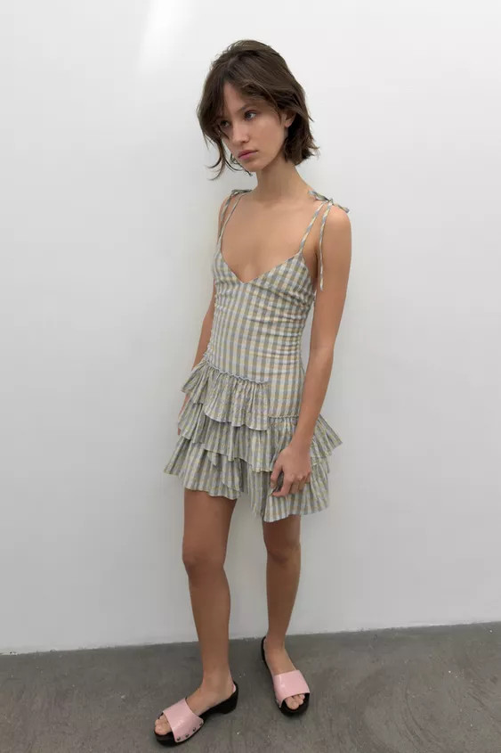PLAID RUFFLED MINI DRESS | Zara US