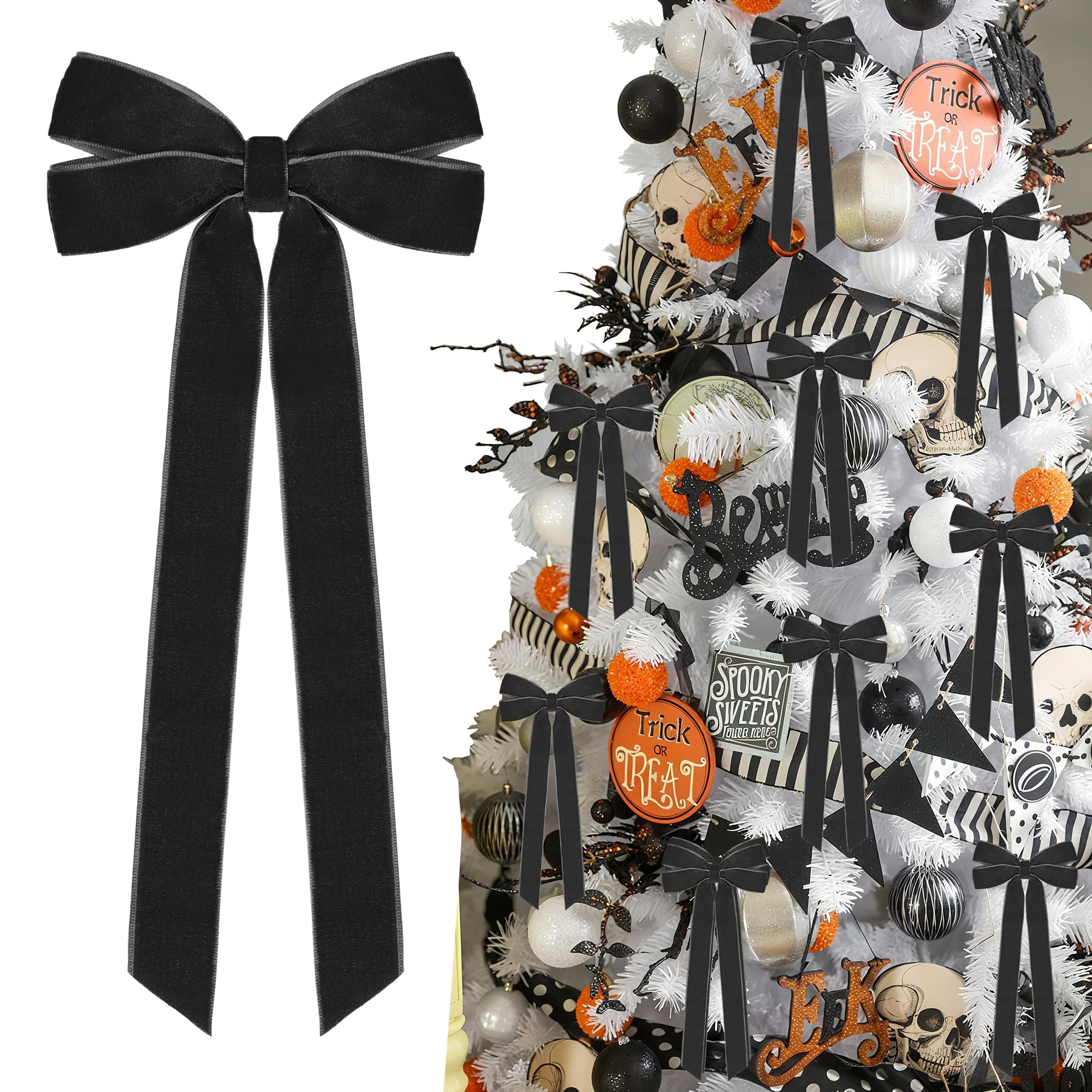 12Pcs Black Velvet Ribbon Bows Halloween Tree Decorations,5in x 10in Christmas Ornaments for Tree... | Amazon (US)