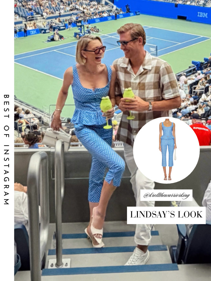 Lindsay Hubbard's Blue Polka dot Peplum Top and Capris 📸= @krollthewarriorking 

 