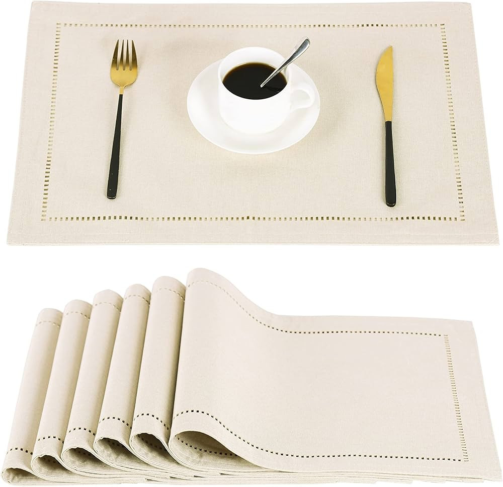 Placemats Set of 6, 19 x 13 inches, Washable Non-Slip Cloth Place Mats, Farmhouse Imitation Linen... | Amazon (US)