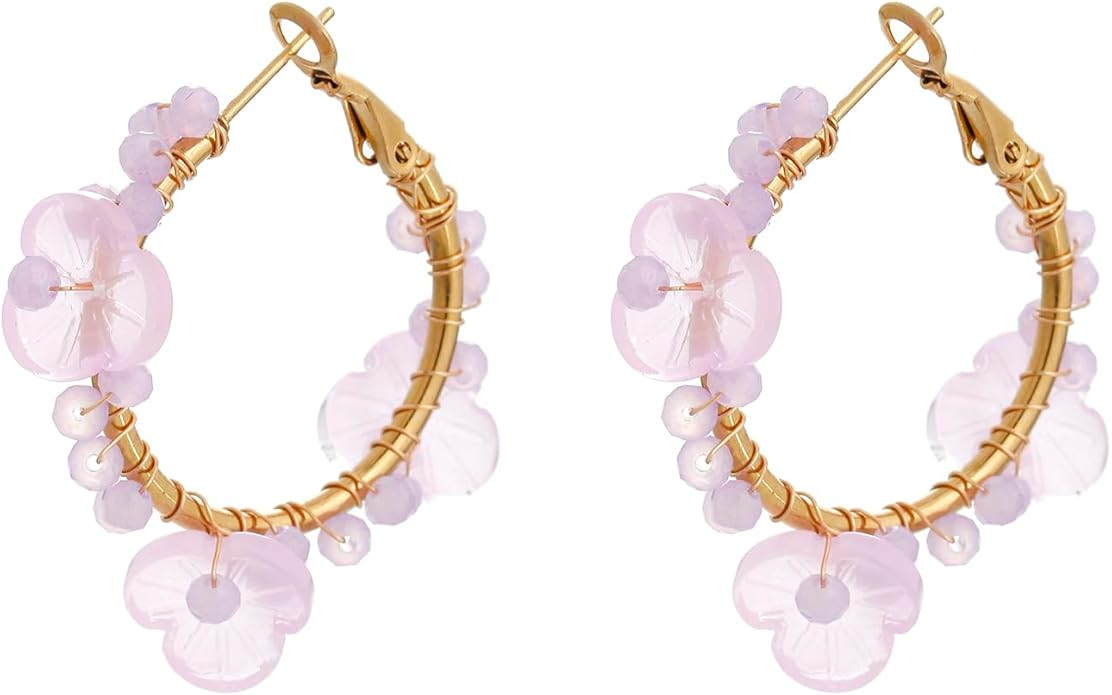 Colorful Beaded Earrings for Women, Boho Flower Hoop Earrings | Amazon (US)