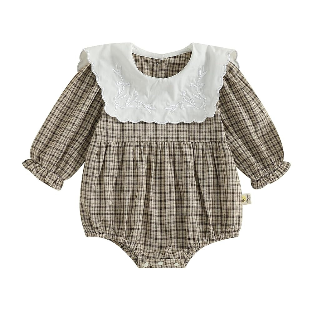 FOMOYUU Newborn Baby Girls Clothes Long Sleeves Checkered Baby Doll Collar Romper Fall Winter Out... | Amazon (US)