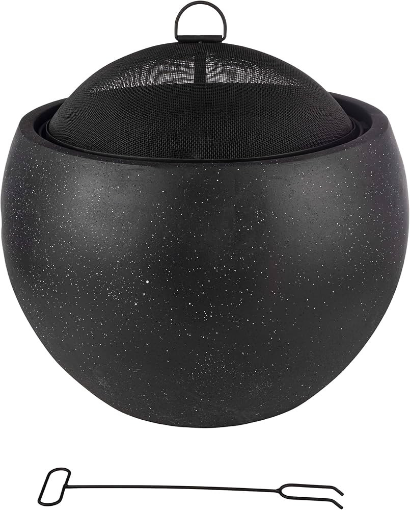 Outdoor Fire Pit - 24” Round Faux Concrete Firepit - Wood Burning Fire Pit with Poker, Screen, ... | Amazon (US)