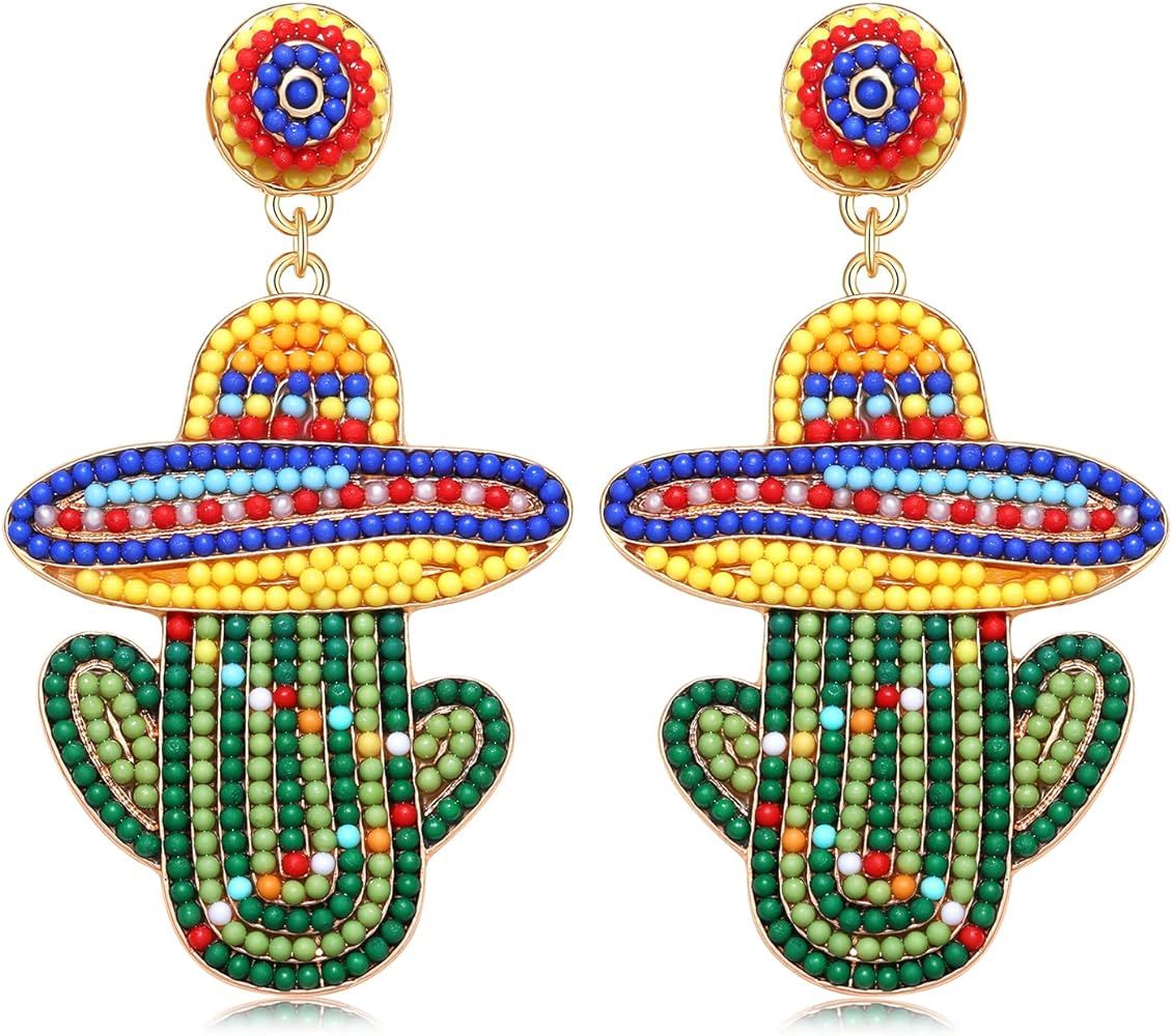 Cinco De Mayo Earrings for Women Colorful Beaded Fiesta Chill Dangle Earrings Statement Letter Dr... | Amazon (US)