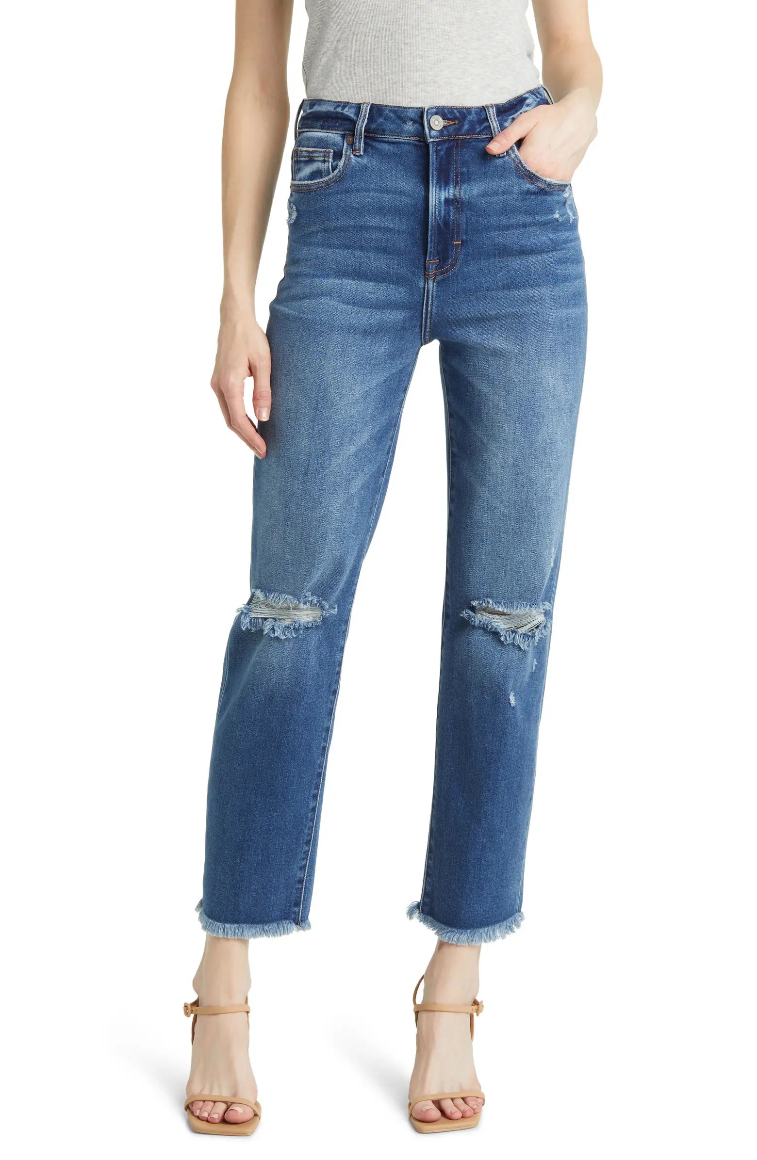 HIDDEN JEANS Ripped Frayed Hem Slim Straight Leg Jeans | Nordstrom | Nordstrom