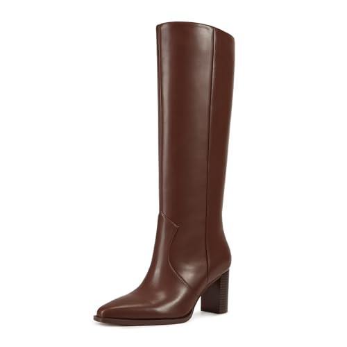 wetkiss Brown Boots for Women - Knee High Boots Women - Pointed Toe Chunky Heel, Side Zip Tall Boots for Fall Winter, Fashion Boots in PU Leather, Size 11 | Amazon (US)