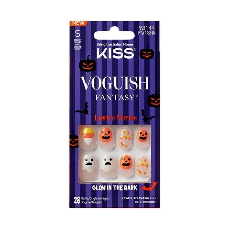 KISS Voguish Fantasy Glow in the Dark Press On Nails Jugglers Orange Short Oval 28 Count | Walmart (US)