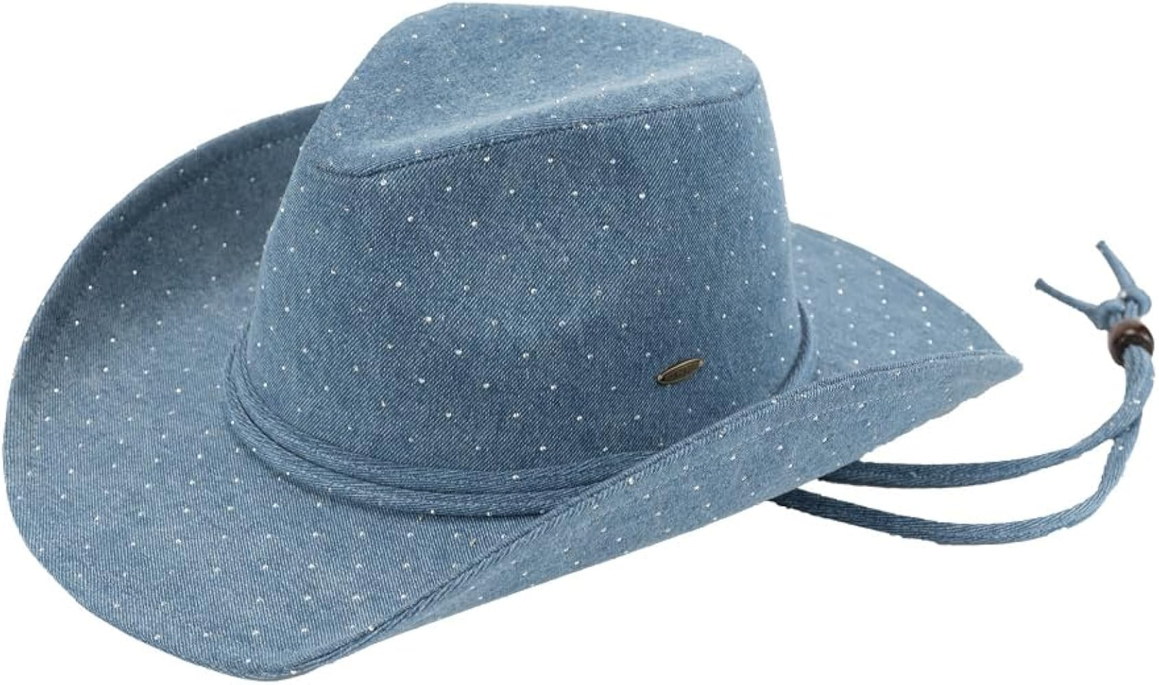 C.C All Over Rhinestone Denim Cowboy Hat with Chinstraps for Women | Amazon (US)