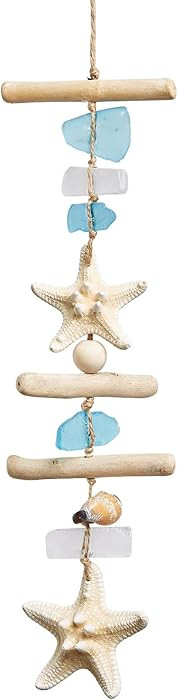 JQAQJU Sea Glass Wooden Nautical Wall Decor, Coastal Starfish Bathroom Decor Sea Shells, Driftwoo... | Amazon (US)