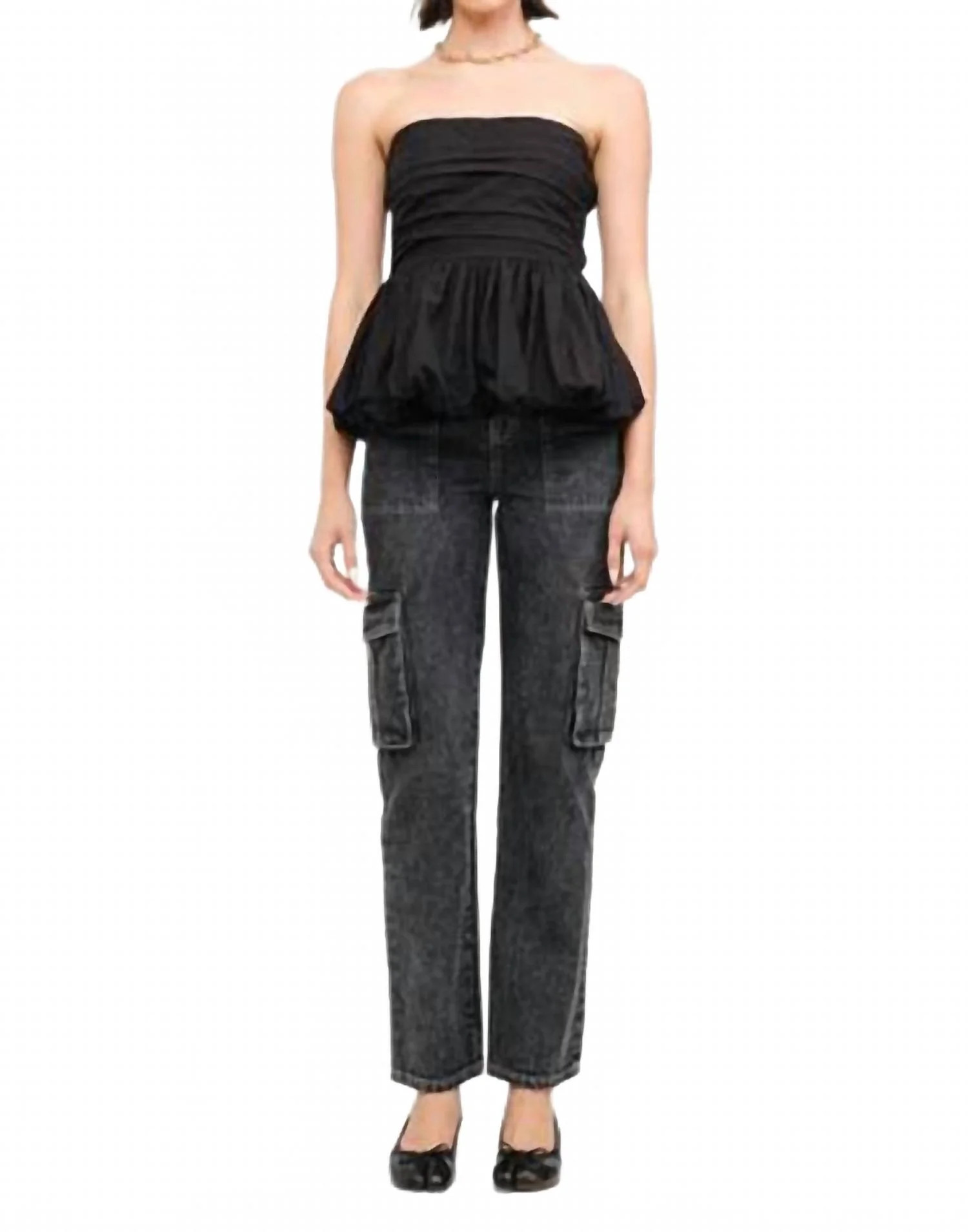 Paige Bubble Hem Top In Black | Shop Simon