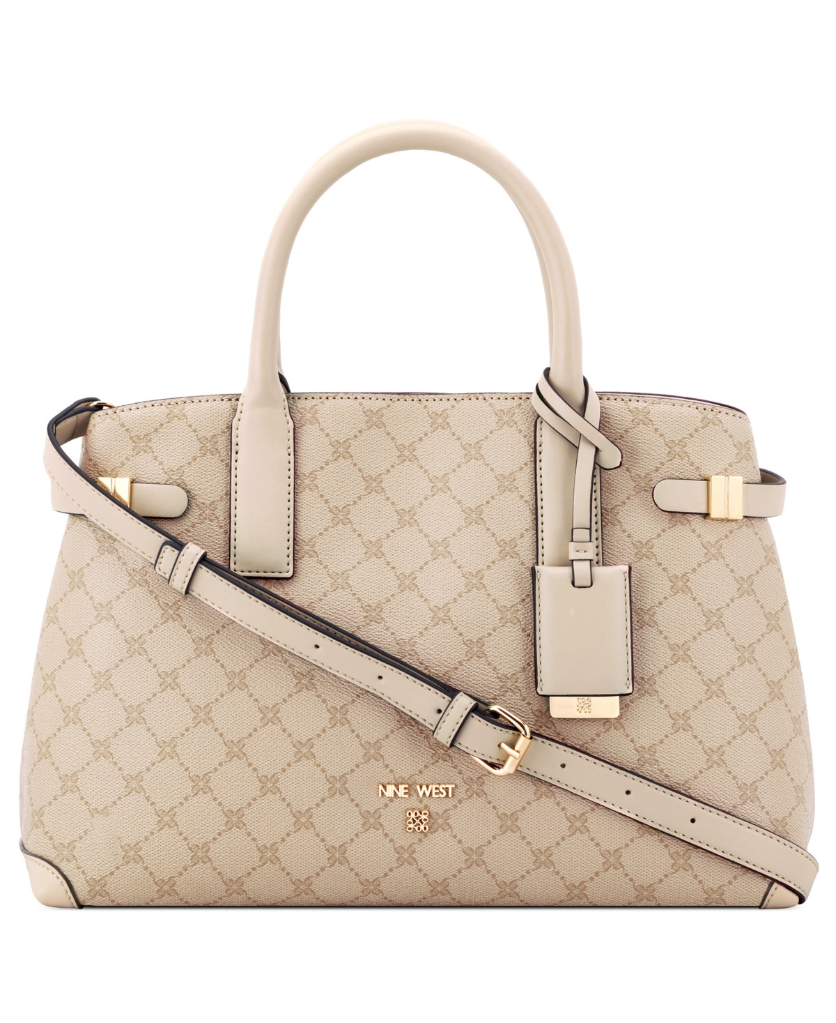 Nine West Aira Large Satchel Bag - New Khaki Logo Beige | Macy's