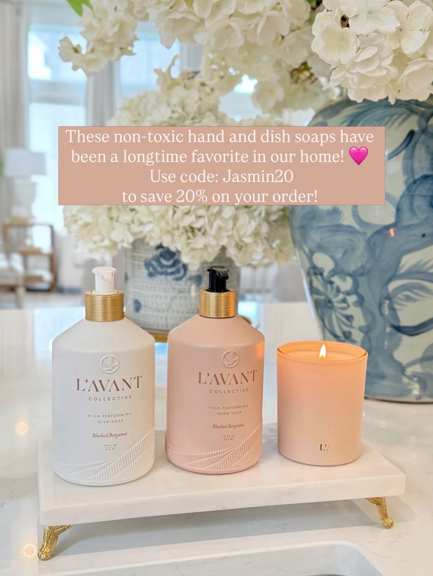 Chic kitchen dish and hand soap, summer sink side styling