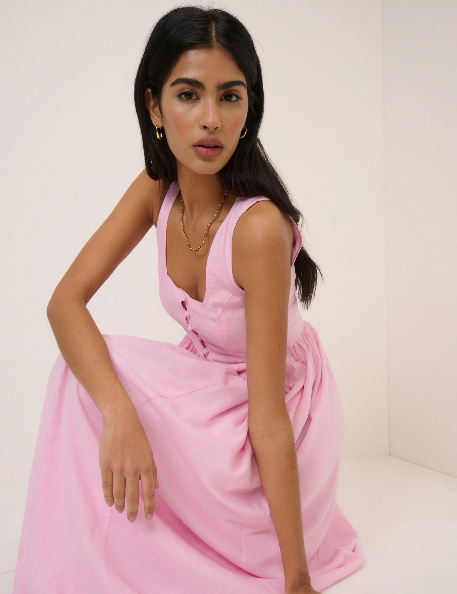 Pink Drop Waist Cora Midi Dress | Nobody's Child