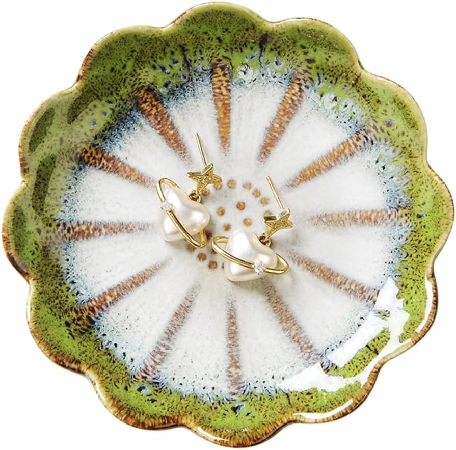 Lotus Ring Holder Dish Small Indoor Ash Tray, Ceramic Dessert Plate Trinket Jewelry Holder Organi... | Amazon (US)