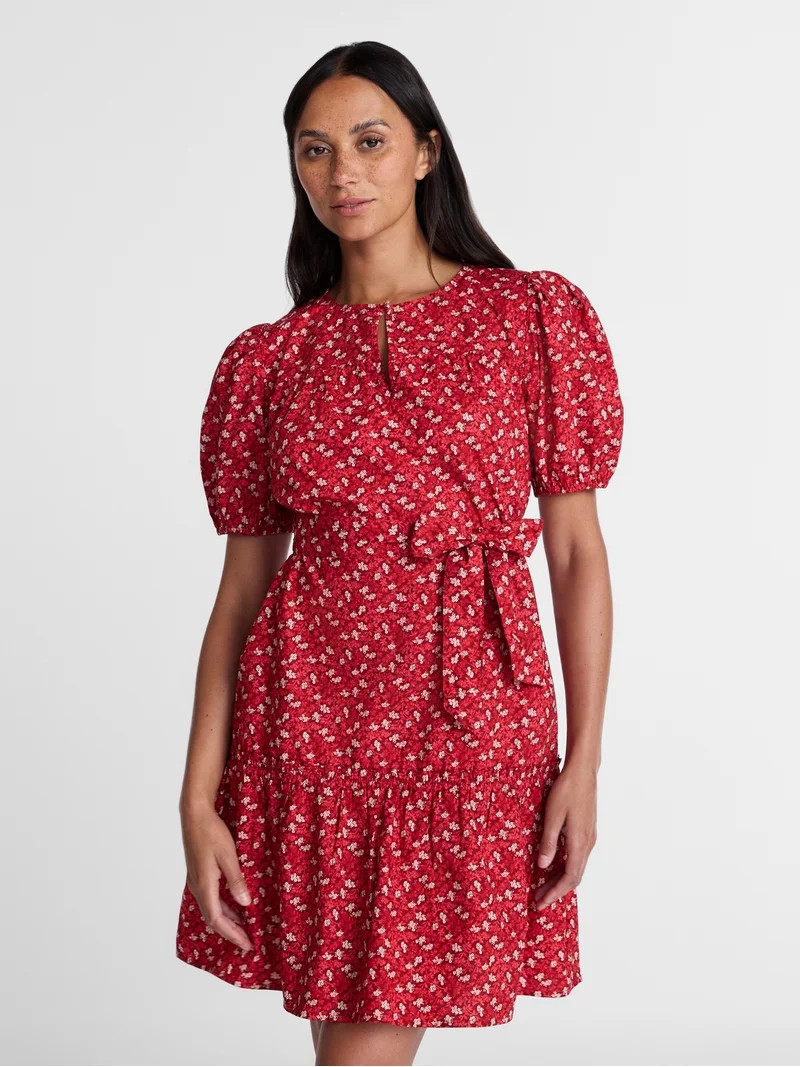 Time and Tru Women's and Women's Plus Cotton Mini Dress with Puff Sleeves, Sizes XS-4X | Walmart (US)