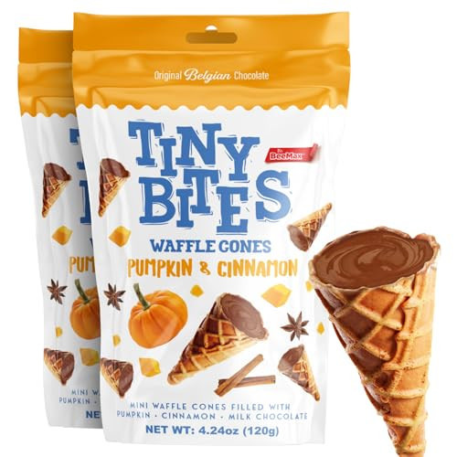 Tiny Bites - Crispy Mini Waffle Cones Treats - Premium Belgian Chocolate, 4.24 oz Bag (Pack of 2) - Delicious Variety of Flavors, Perfect Snack, Dessert, or Ice Cream Topping (2 Pack, Pumpkin & Cinnamon) | Amazon (US)