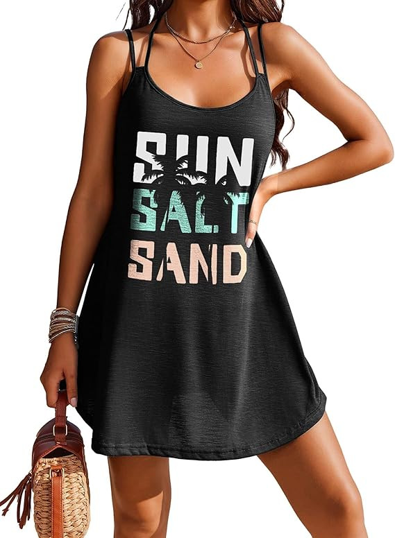 AI'MAGE Womens Spaghetti Strap Cover Up Sleeveless Bathing Suit Coverups Backless T Shirt Beach D... | Amazon (US)