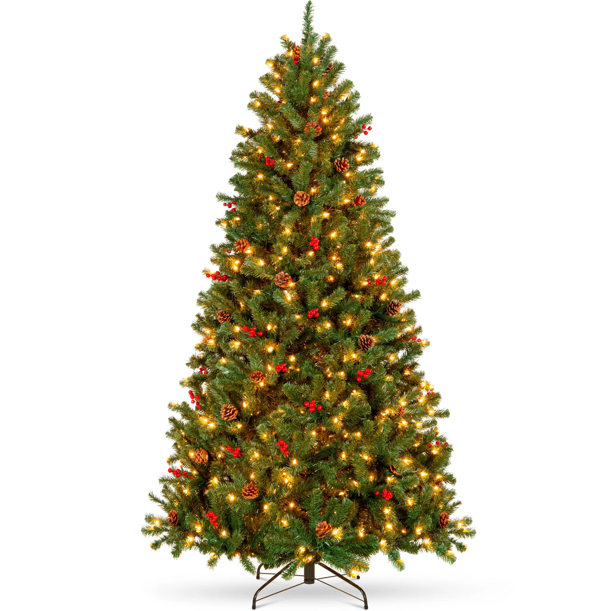 Pre-Lit Pre-Decorated Spruce Christmas Tree with Pine Cones, Berries | Best Choice Products | Best Choice Products 