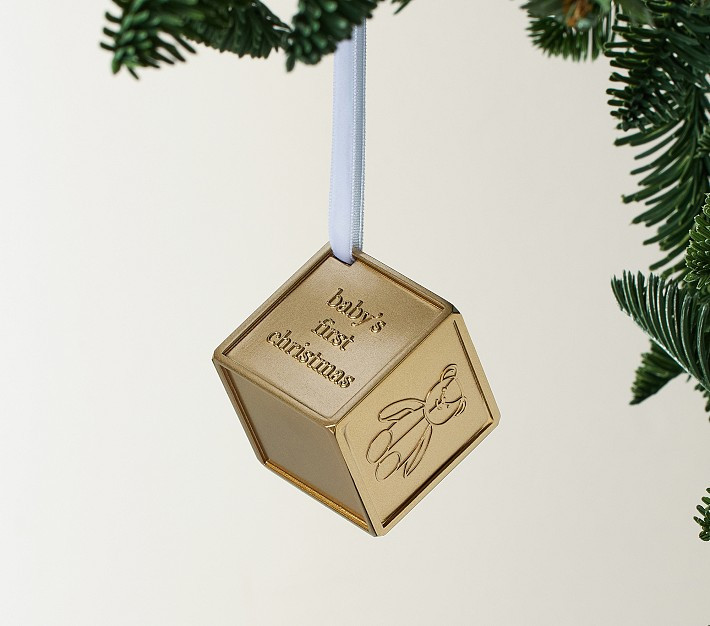 Baby's First Brass-Plated Block Ornament | Pottery Barn Kids