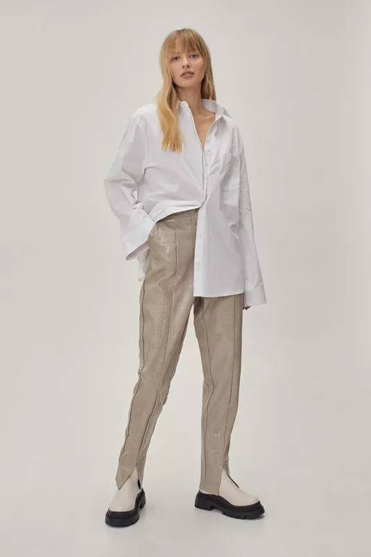 Faux Leather Croc Embossed Straight Leg Pants | Nasty Gal (US)
