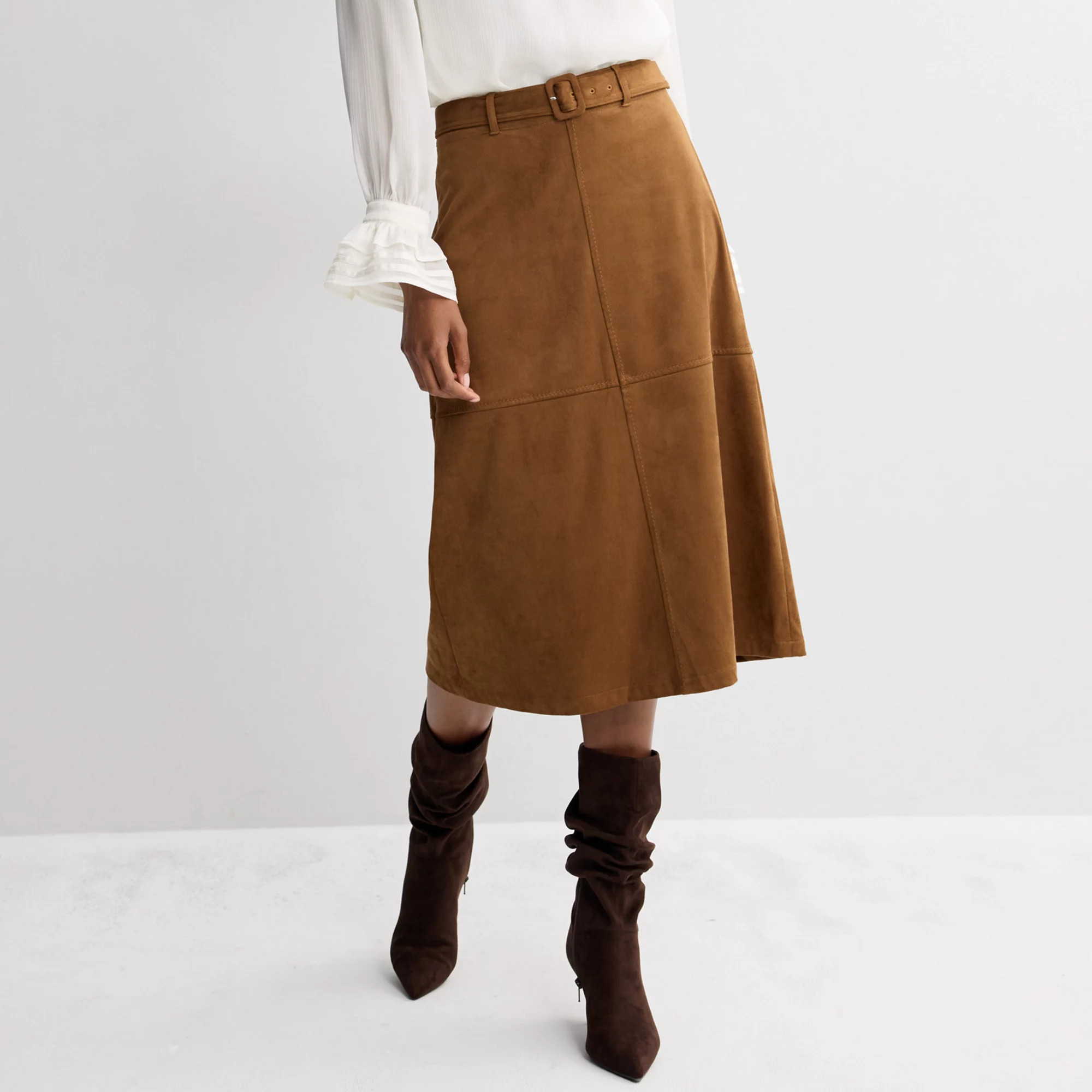 Women's Nine West A-Line Suede Skirt With Self Belt, Size: XL, Stryker Brown | Kohl's