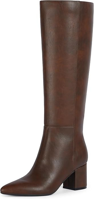 Knee High Boots for Women Chunky Heel Pointed Toe Boots Side Zipper Long Boots | Amazon (US)