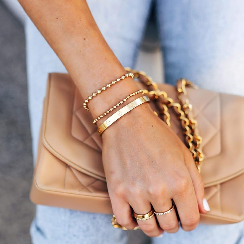 fxmimior Dainty Boho Gold Silver Chain Bracelets Set for Women Adjustable Fashion Beaded Chunky Flat | Amazon (US)