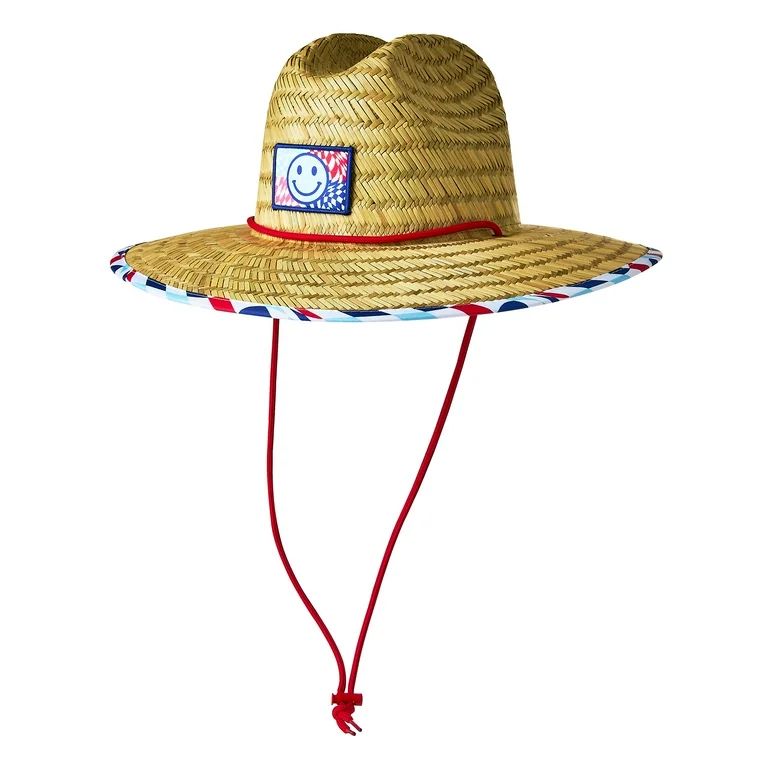 Americana Smiley Straw Lifeguard Sun Hat with Adjustable Chin Strap, Checkered, by Way To Celebra... | Walmart (US)