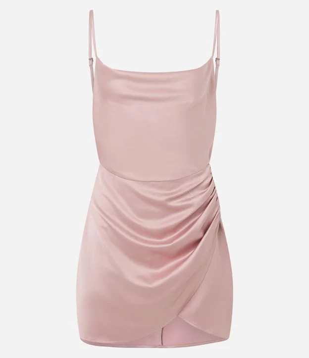 Vestido Curto em Cetim com Decote Degagê e Franzido Lateral Rosa | Renner (BR)