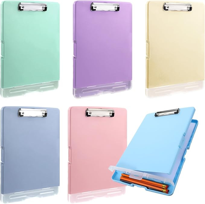 JIEYAO 6 Pcs Heavy Duty Plastic Clipboard with Storage, A4 Pastel Colors Waterproof Clipboards wi... | Amazon (US)