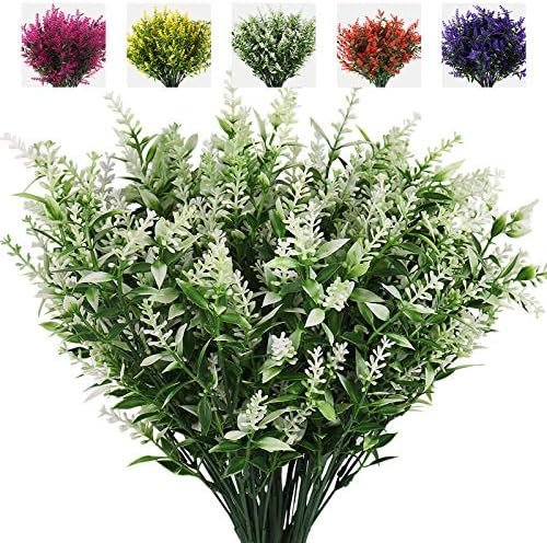 RECUTMS Artificial Plants Lavender, 8 Bundles Outdoor UV Resistant Greenery Fake Shrubs Simulatio... | Amazon (US)