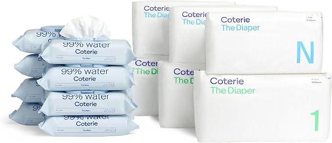 Coterie Baby Diapers + Wipes Baby Kit, Size 1 (99 Count) Size Newborn (93 Count) 8 Wipe Packs (44... | Amazon (US)