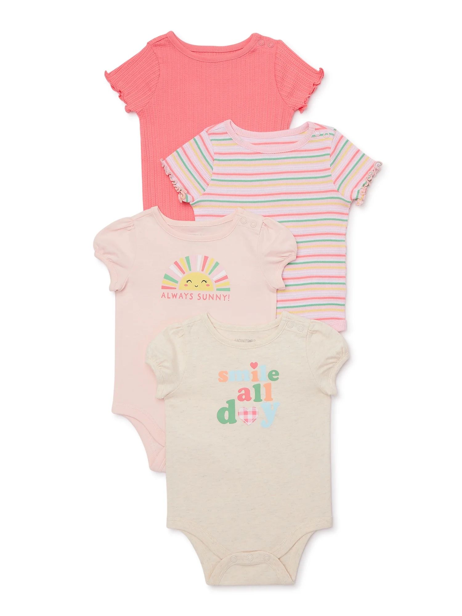 Garanimals Baby Girl Short Sleeve Bodysuit Multipack, 4-Pack, Sizes 0-24 Months | Walmart (US)