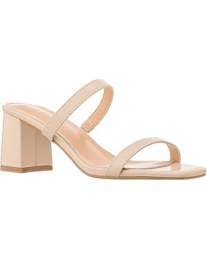 ILLUDE Women’s Block Heel Double Band Square Toe Heeled Sandal Slip On Mule - Lisa | Amazon (US)