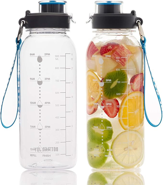 BOTTLED JOY 32oz Water Bottle, BPA Free Water Bottle with Motivational Time Marker Reminder Leak-... | Amazon (US)