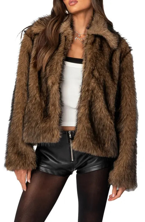 EDIKTED Faux Fur Jacket in Brown at Nordstrom, Size Small | Nordstrom