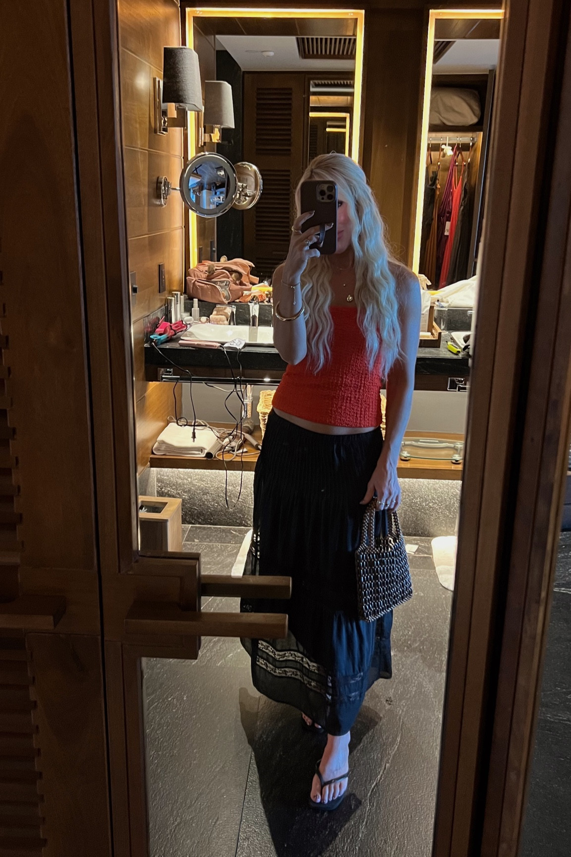 Love this black maxi skirt- I have gotten so much use out of it! Petite friendly, the tiered detail is so cute and a great staple item🖤 On sale now I’m wearing an XS | vacation outfit | red top | beach style 

#LTKFindsUnder100 #LTKPetite #LTKFindsUnder50