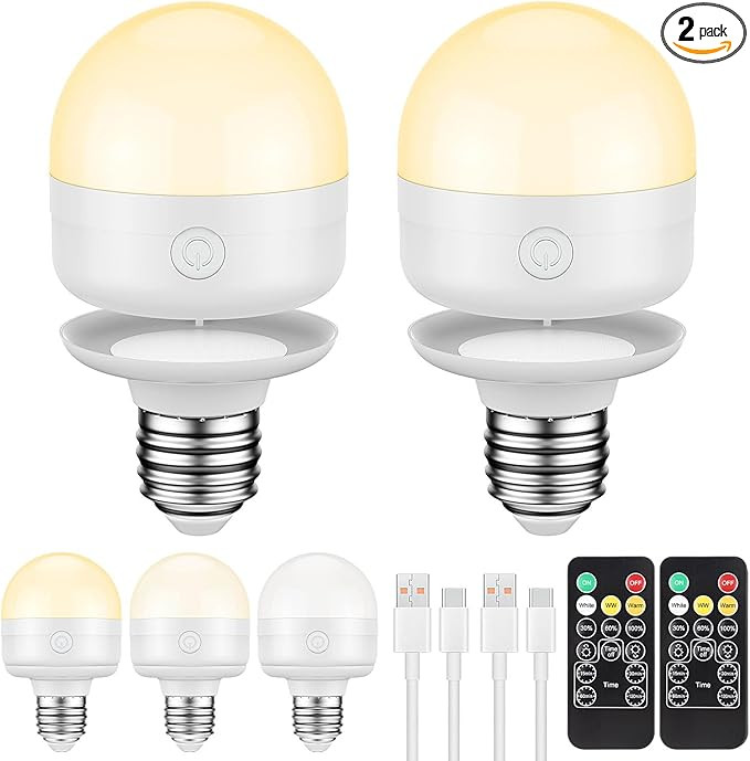 SCOPOW 2Packs E26 Rechargeable Light Bulbs with Remote Control Timer and 3 Color Temperature Magn... | Amazon (US)