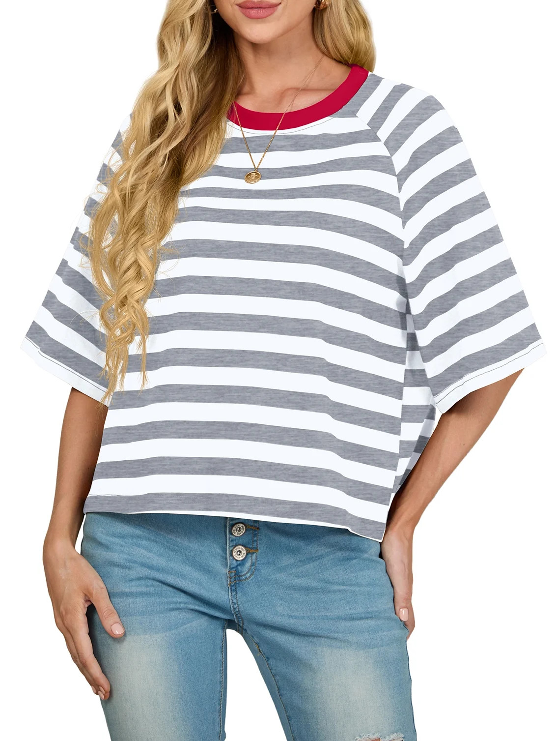 Cueply Tops for Women Summer Short Sleeve T Shirts Striped Design Fashion Crewneck Casual Loose B... | Walmart (US)