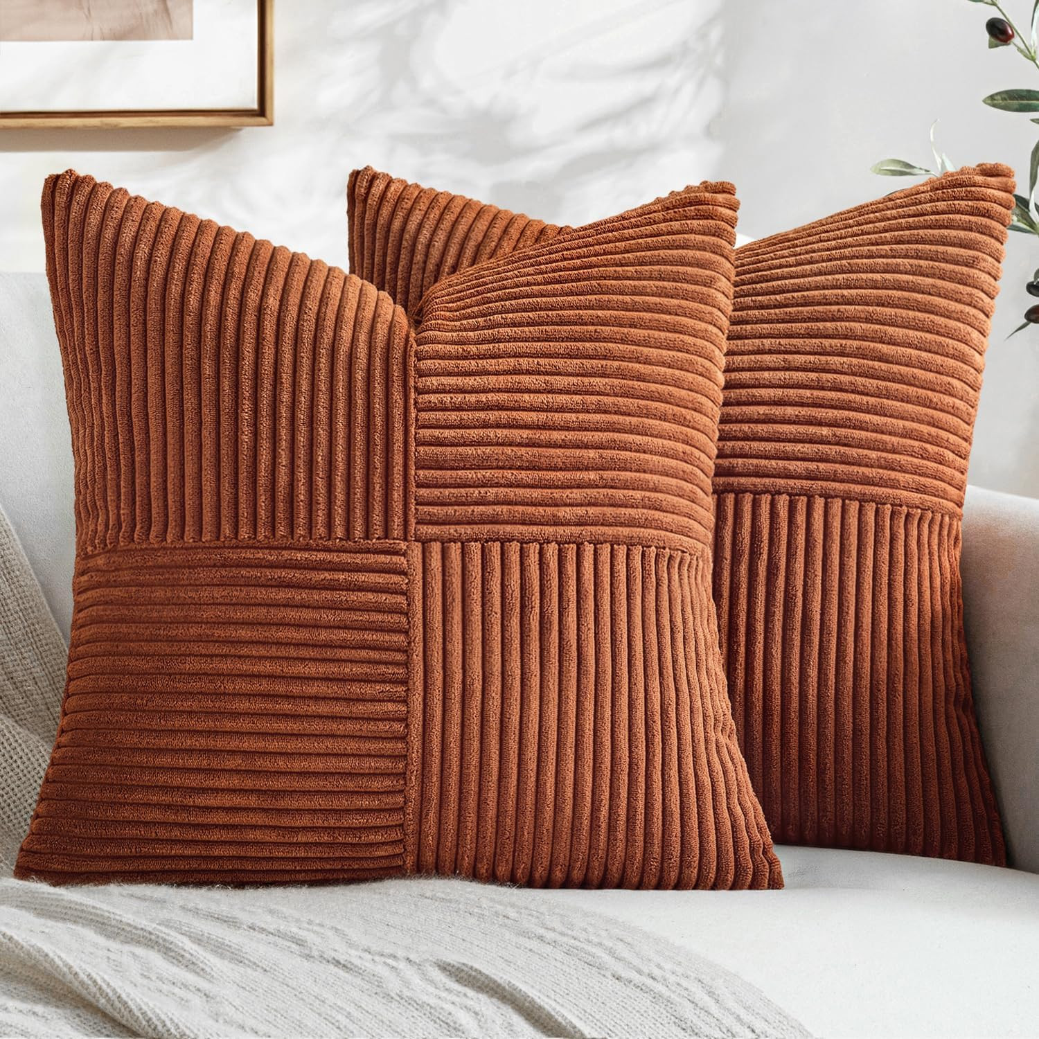 MIULEE Fall Rust Boho Decorative Throw Pillow Covers for Couch 18x18 Inch | Amazon (US)