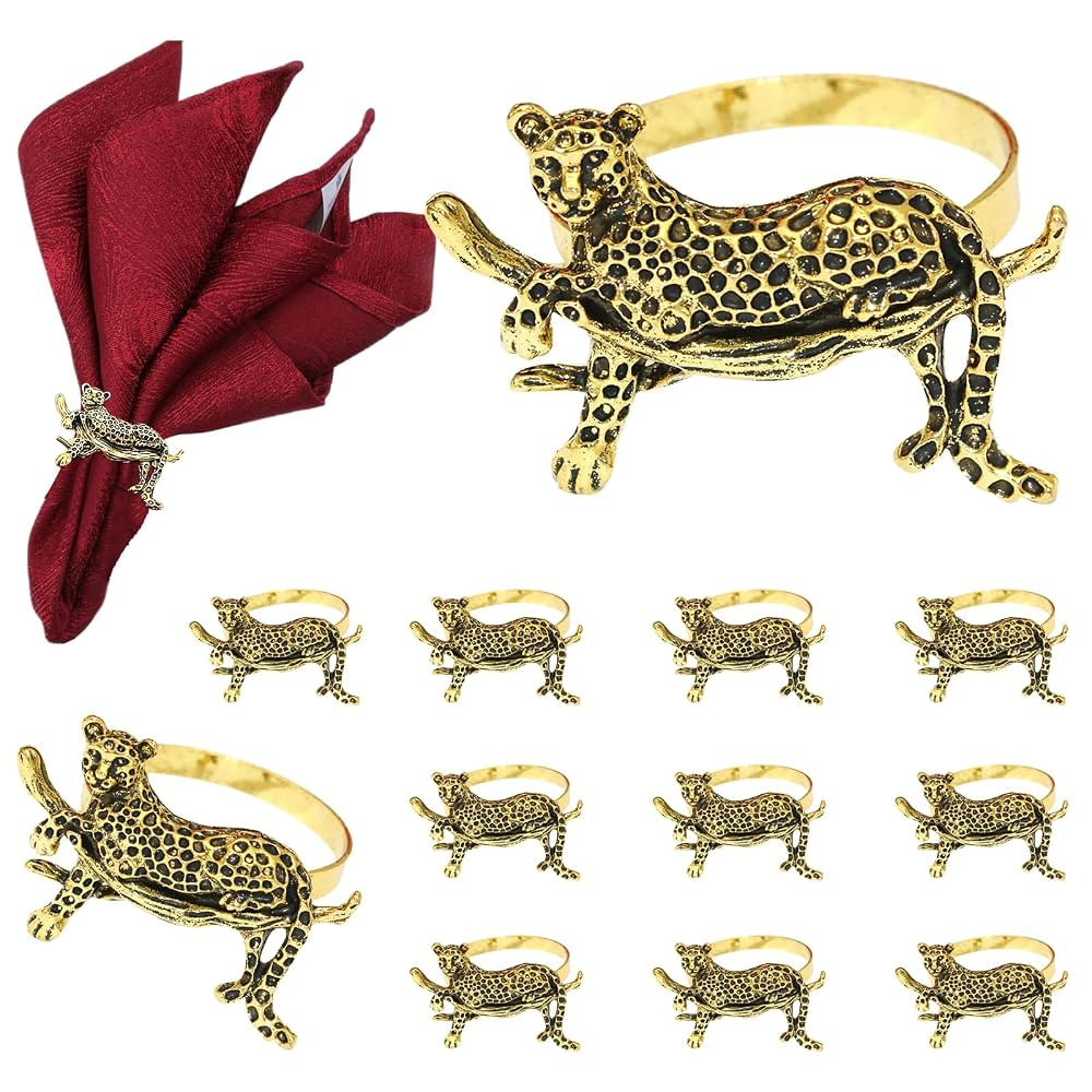 Gold Leopard Napkin Rings Set of 12 Fall Safari Napkin Rings for Christmas Halloween Dining Decor... | Amazon (US)