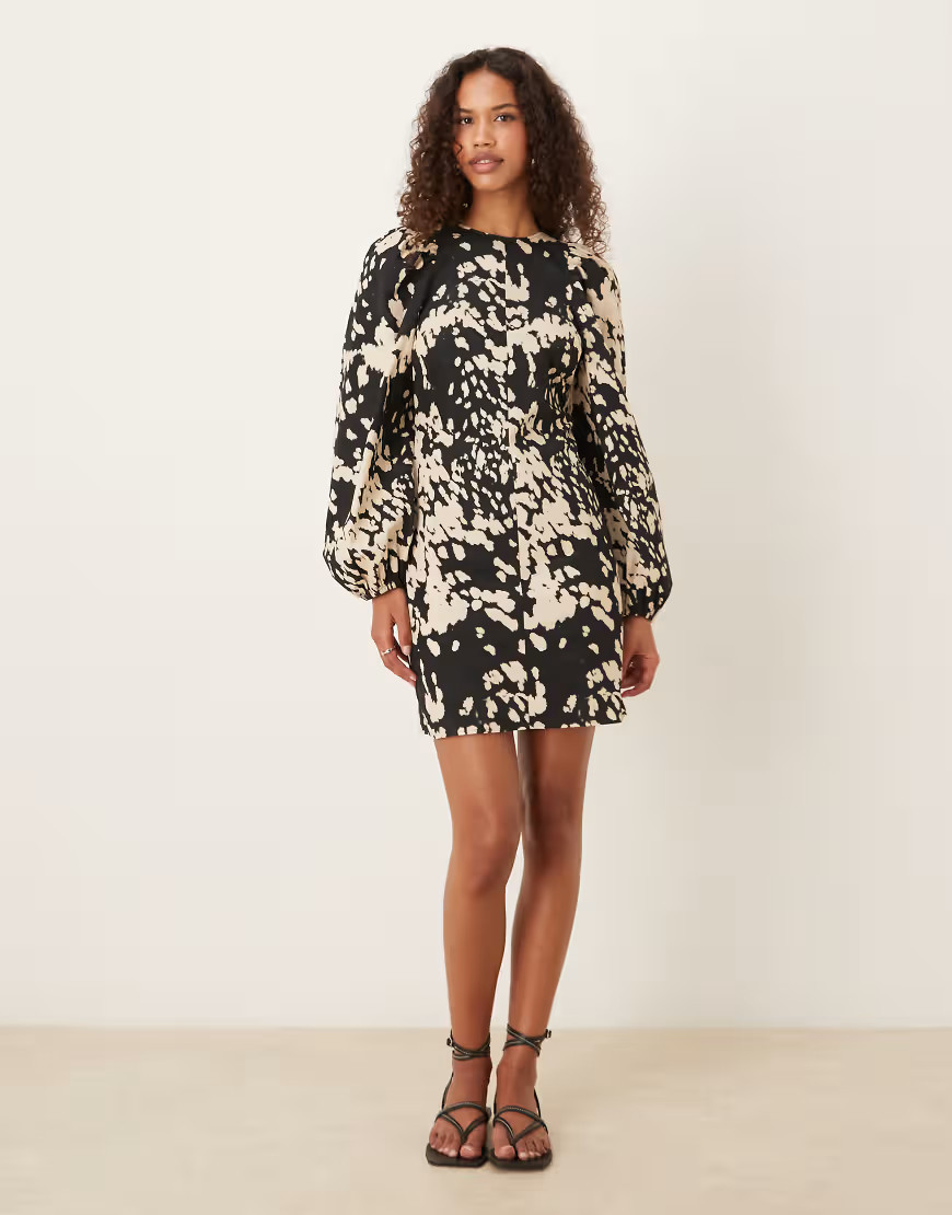 ASOS DESIGN fit and flare mini dress with tie back detail in animal print-Multi | ASOS (Global)